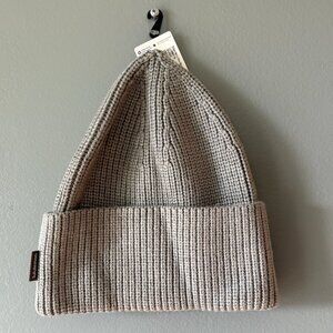 Ribbed Merino Wool Blend Knit Beanie L/XL Grey